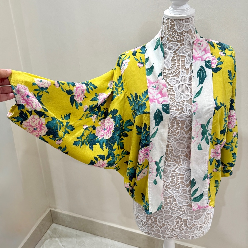 Anthropologie Floral Boho Open Front Kimono Top Cottagecore OS - Picture 5 of 9